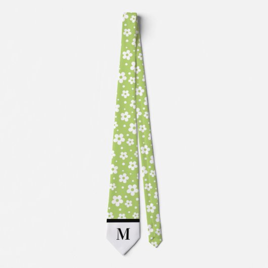Witte & Limoen Daisies Monogramed stropdas (Voorkant)