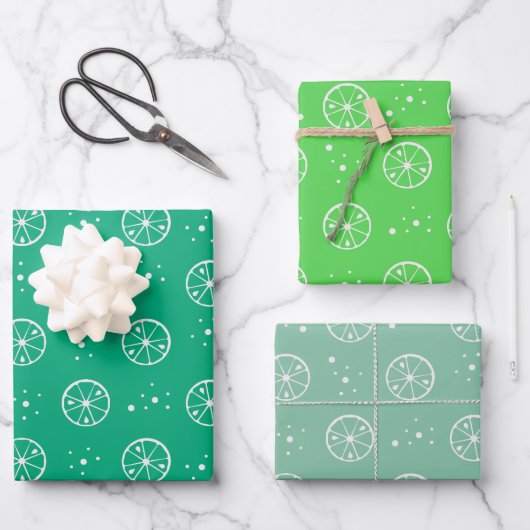 Witte Limoen Fruit Patroon Green Wrapping Paper (Voorkant)