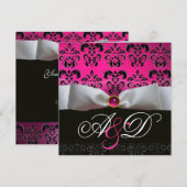 WITTE LINDBAND ROZE PURPER ZWART  DAMAST MONOGRAM KAART (Voorkant / Achterkant)