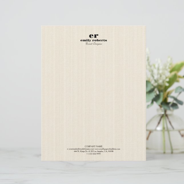 Witte Linnen Jute Grijze Typografie Briefhoofd (Staand voorkant)
