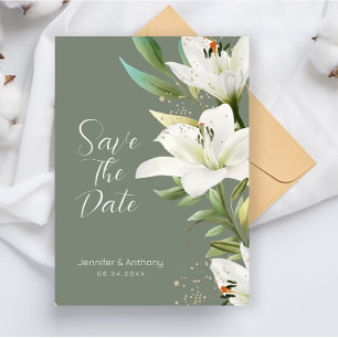 Witte linnen op groene achtergrond met een zachte  save the date