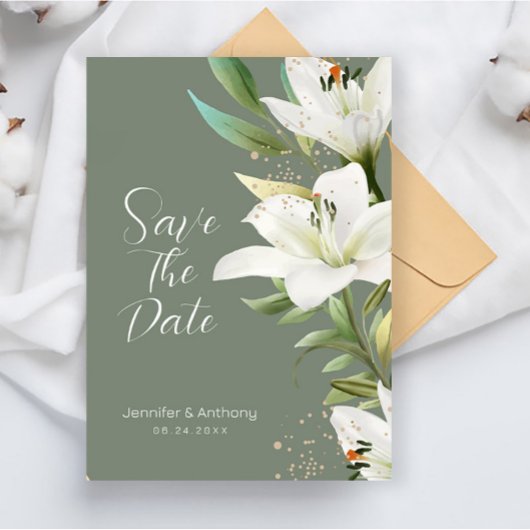 Witte linnen op groene achtergrond met een zachte  save the date