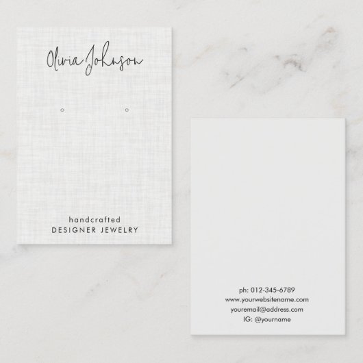 Witte Linnen Patroon Sieraden Oorbel Display Visitekaartje (Voorkant / Achterkant)