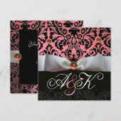 WITTE LINNEN ROZE ZWART DAMAST MONOGRAM KAART (Voorkant / Achterkant)