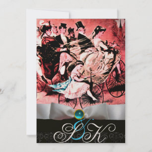 WITTE LINT AQUA BLAUW ZWARTE DAMAST MONOGRAM KAART