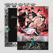 WITTE LINT AQUA BLAUWE ZWARTE DAMAST MONOGRAMME KAART (Voorkant / Achterkant)