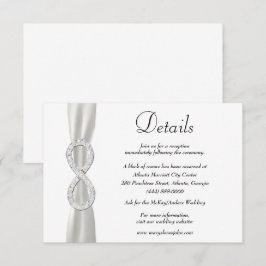 Witte lint diamant oneindigheid huwelijksdetails informatiekaartje