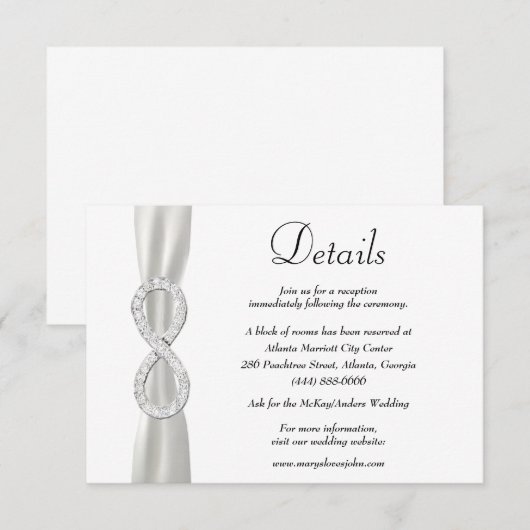 Witte lint diamant oneindigheid huwelijksdetails informatiekaartje (Voorkant / Achterkant)