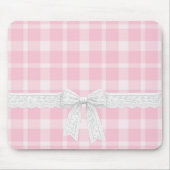 Witte lint en strik op roze ruit muismat (Voorkant)