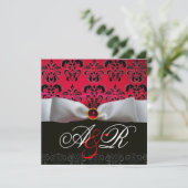 WITTE LINT RODE BOURGOGNE ZWARTE DAMAST MONOGRAM KAART (Staand voorkant)