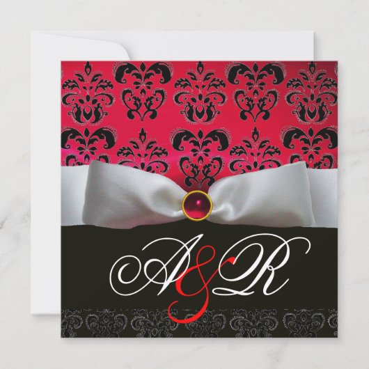 WITTE LINT RODE BOURGOGNE ZWARTE DAMAST MONOGRAM KAART (Voorkant)