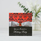 WITTE LINT ROOD ZWART DAMAST KERSTPARTY KAART (Staand voorkant)