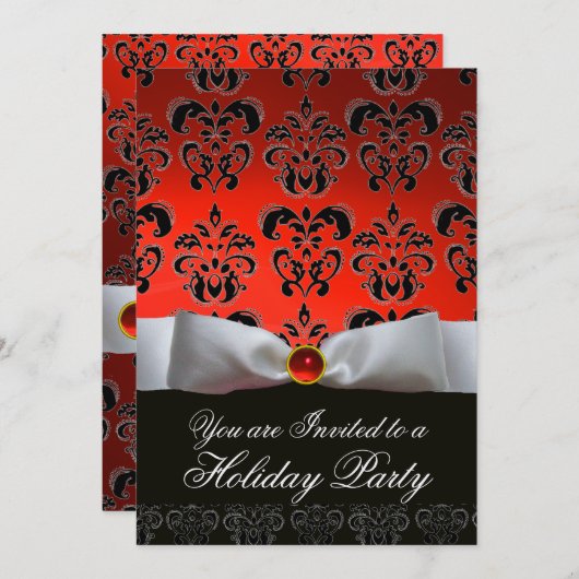 WITTE LINT ROOD ZWART DAMAST KERSTPARTY Robijn Kaart (Voorkant / Achterkant)