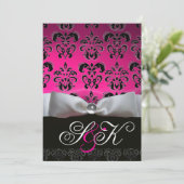 WITTE LINT ROZE FUCHSIA ZWART DAMAST MONOGRAM KAART (Staand voorkant)