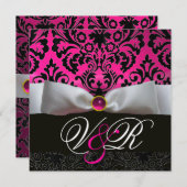 WITTE LINT ROZE FUCHSIA  ZWART  DAMAST MONOGRAM KAART (Voorkant / Achterkant)