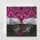 WITTE LINT ROZE FUCHSIA  ZWART  DAMAST MONOGRAM KAART (Voorkant)