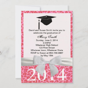 Witte lint roze luipaard diploma uitnodiging