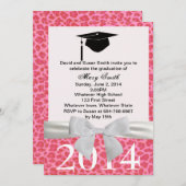 Witte lint roze luipaard diploma uitnodiging (Voorkant / Achterkant)