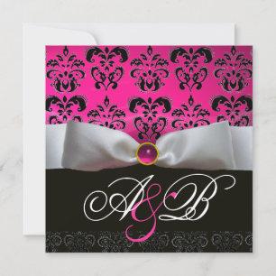 WITTE LINT ROZE PAARS ZWART  DAMAST MONOGRAM KAART