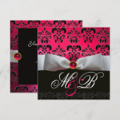 WITTE LINT ROZE ROOD ROBIJN ZWART  DAMAST MONOGRAM KAART (Voorkant / Achterkant)