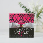 WITTE LINT ROZE ROOD ROBIJN ZWART  DAMAST MONOGRAM KAART (Staand voorkant)