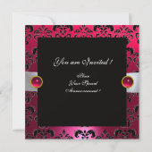 WITTE LINT ROZE ROOD ROBIJN ZWART  DAMAST MONOGRAM KAART (Achterkant)
