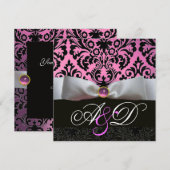 WITTE LINT ROZE SERING  ZWART  DAMAST MONOGRAM KAART (Voorkant / Achterkant)