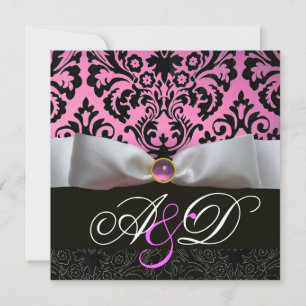 WITTE LINT ROZE SERING  ZWART  DAMAST MONOGRAM KAART