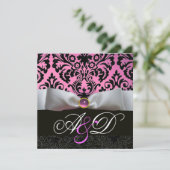 WITTE LINT ROZE SERING  ZWART  DAMAST MONOGRAM KAART (Staand voorkant)