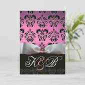 WITTE LINT ROZE SERING  ZWARTE DAMAST MONOGRAM KAART (Staand voorkant)