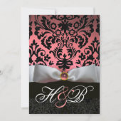 WITTE LINT ROZE  ZWARTE DAMAST MONOGRAM KAART (Voorkant)