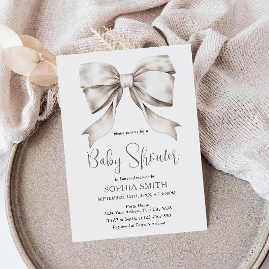 Witte lint strik vintage baby shower kaart