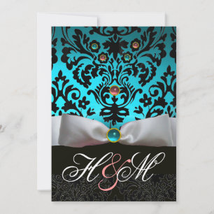 WITTE LINT TEAL ROZE BLAUW ZWARTE DAMAST MONOGRAM KAART