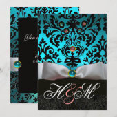 WITTE LINT TURKOOIS ROZE BLAUW ZWART DAMAST MONOGR KAART (Voorkant / Achterkant)