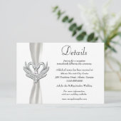 Witte Lint Zilveren Zwanen Bruiloft Details Informatiekaartje (Staand voorkant)