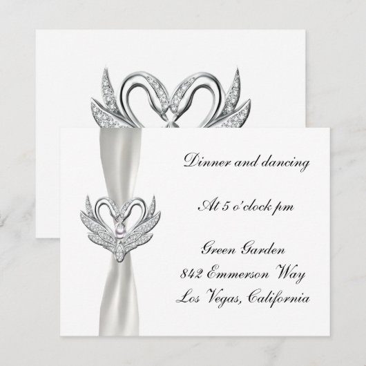 Witte lint Zilveren Zwanen Ontvangstkaart Kaart (Voorkant / Achterkant)