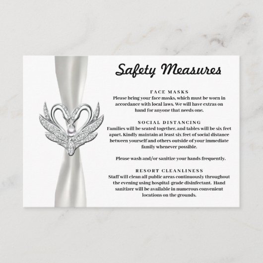 Witte Lint Zilveren Zwannen Veiligheidsmaatregelen Informatiekaartje (Voorkant)