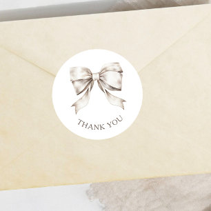 Witte lintboog vintage babyshower bedankje ronde sticker
