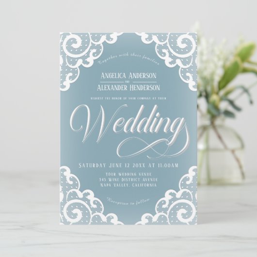 Witte linten bruiloft kaart (Staand voorkant)