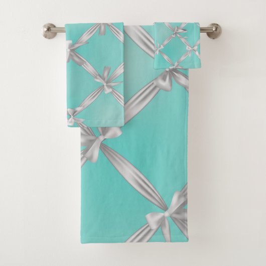 Witte linten turkoois robins-ei-blauw bad handdoek (Insitu)