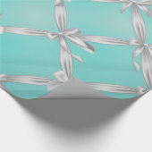 Witte linten Turquoise Robijnblauw Bruidsfeest Cadeaupapier (Hoek)