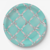 Witte linten Turquoise Robin-ei Blauw Bruiloftsfee Papieren Bordje (Voorkant)