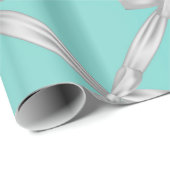 Witte linten Turquoise Robin's Egg Blue Bruidsfees Cadeaupapier (Rol Hoek)