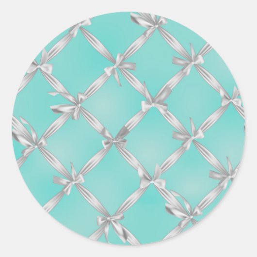 Witte linten Turquoise Robin's ei blauwe bruilofts Ronde Sticker (Voorkant)