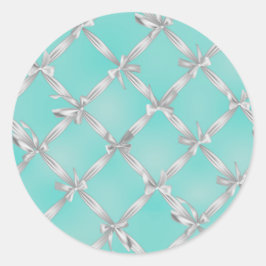 Witte linten Turquoise Robin's ei blauwe bruilofts Ronde Sticker