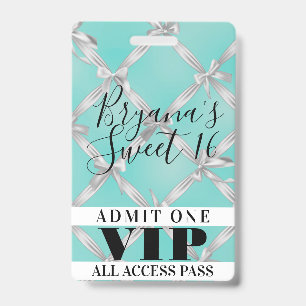 Witte linten turquoise Sweet 16-feest VIP-pas badg Badge