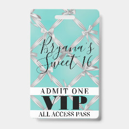 Witte linten turquoise Sweet 16-feest VIP-pas badg Badge