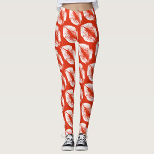 Witte Lipen Moderne Sinaasappel Rood Leggings