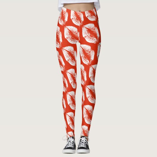Witte Lippen Modern Sinaasappel Rood Leggings (Voorkant)