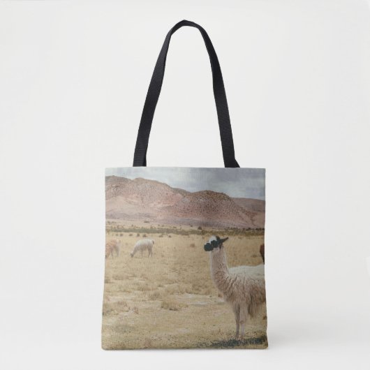 WITTE LLAMA OP BROWN GRASS TOTE BAG (Voorkant)